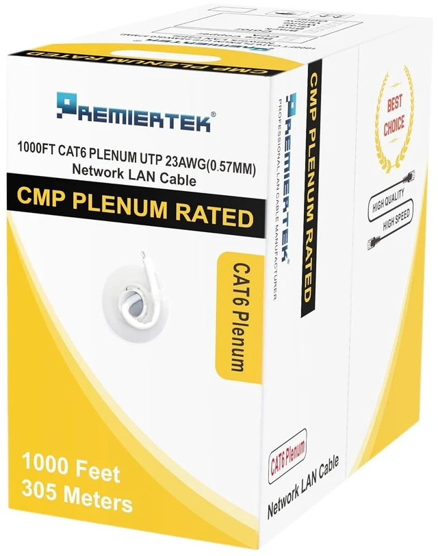 Main image of 1000Ft Cat6 CMP Plenum 23AWG CCA UTP 4-pairs Premium Network LAN Cable