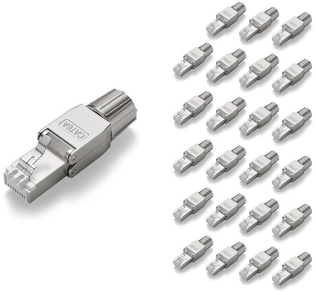Main image of VCELINK RJ45 Cat6A Connectors Tool-Free Reusable Shielded Ethernet Termination Plugs for 23AWG SFTP UTP Cable, 10G Easy Internet Plug, Fast Field Installation 24 Pack