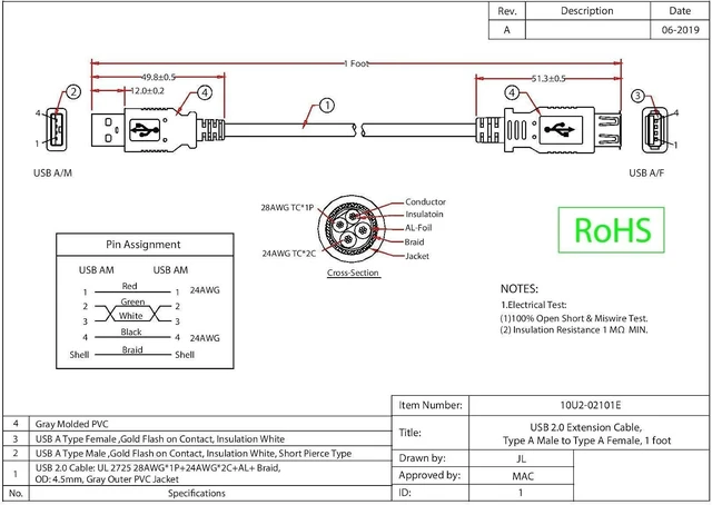 Alt view image 3 of 3 - CableWholesale 1-Feet USB Type A Male/Type A Female Extension Cable 2.0 Version (10U2-02101EBK)
