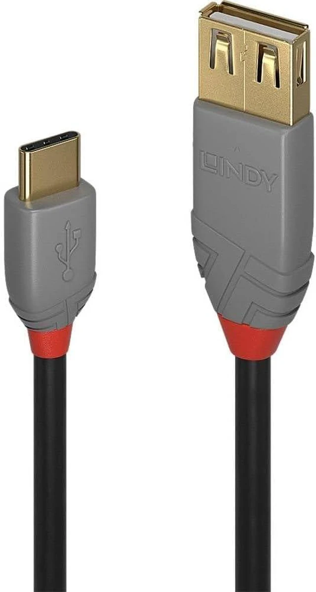 Main image of LINDY 36897 0.15 m Anthra Line USB 2.0 Type C to Female A Cable - Black