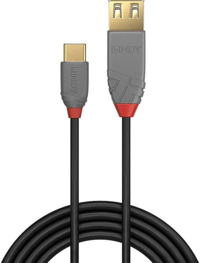 Alt view image 2 of 2 - LINDY 36897 0.15 m Anthra Line USB 2.0 Type C to Female A Cable - Black