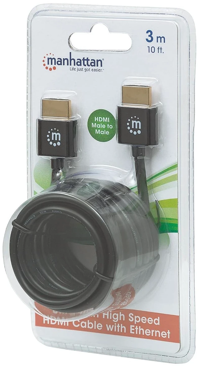 Alt view image 6 of 7 - MANHATTAN Ultra Thin High Speed HDMI Cable Ethernet Channel (HEC)/ Audio Return Channel (Arc)/ 3D/ 4K Compatible Male-Male Shield Processing Black 3M