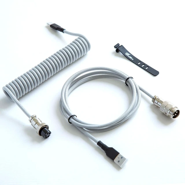 Main image of GUNMJO Pro Custom Premium Coiled USB C Cable for Gaming Keyboard, Double-Sleeved Mechanical Keyboard Cable with Detachable Metal Aviator, 1.5M USB-C to USB-A, Marble Gray Color