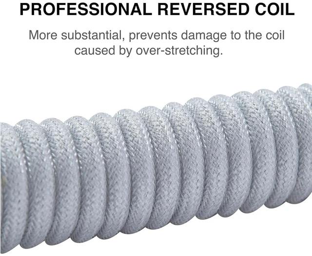 Alt view image 2 of 7 - GUNMJO Pro Custom Premium Coiled USB C Cable for Gaming Keyboard, Double-Sleeved Mechanical Keyboard Cable with Detachable Metal Aviator, 1.5M USB-C to USB-A, Marble Gray Color