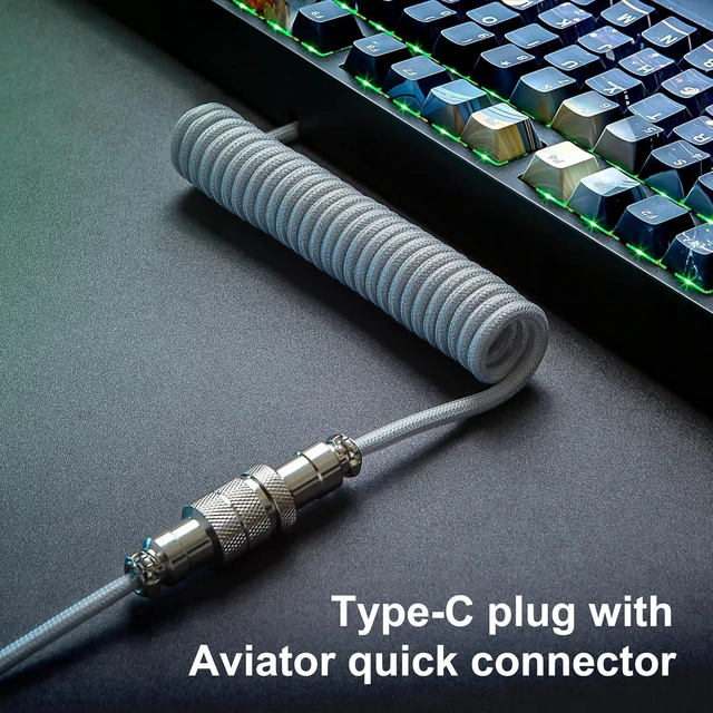 Alt view image 4 of 7 - GUNMJO Pro Custom Premium Coiled USB C Cable for Gaming Keyboard, Double-Sleeved Mechanical Keyboard Cable with Detachable Metal Aviator, 1.5M USB-C to USB-A, Marble Gray Color