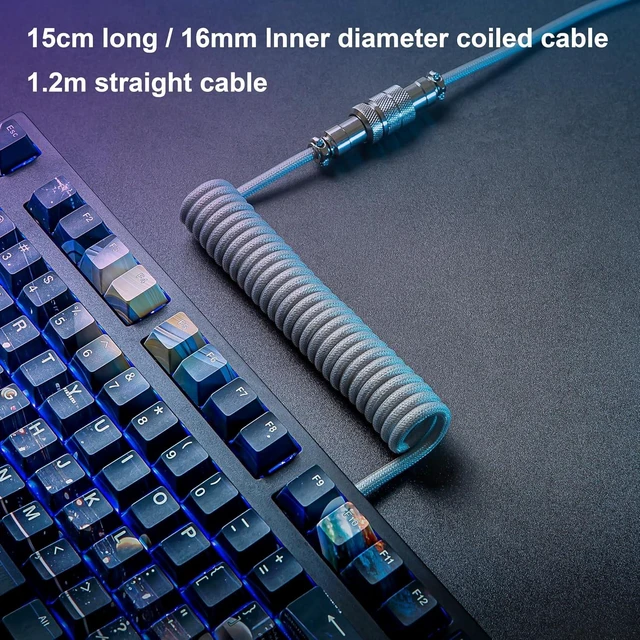 Alt view image 5 of 7 - GUNMJO Pro Custom Premium Coiled USB C Cable for Gaming Keyboard, Double-Sleeved Mechanical Keyboard Cable with Detachable Metal Aviator, 1.5M USB-C to USB-A, Marble Gray Color