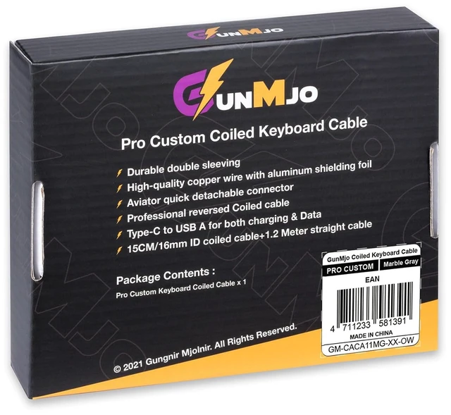 Alt view image 7 of 7 - GUNMJO Pro Custom Premium Coiled USB C Cable for Gaming Keyboard, Double-Sleeved Mechanical Keyboard Cable with Detachable Metal Aviator, 1.5M USB-C to USB-A, Marble Gray Color