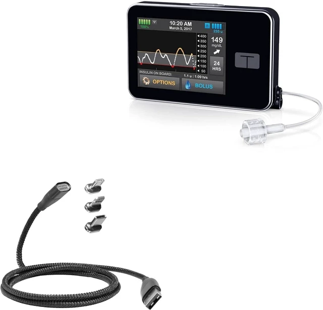 Main image of BoxWave Cable Compatible with Tandem t:Slim X2 Insulin Pump - MagnetoSnap PD AllCharge Cable (100W), Magnet Charging Braided USB Type-C Micro - Jet Black