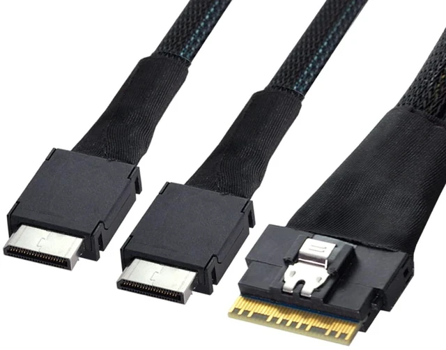 Main image of Cablecc PCI-E Ultraport Slimline SAS Slim 4.0 SFF-8654 8i 74pin to Dual Oculink SFF-8611 Cable 50cm PCI-Express