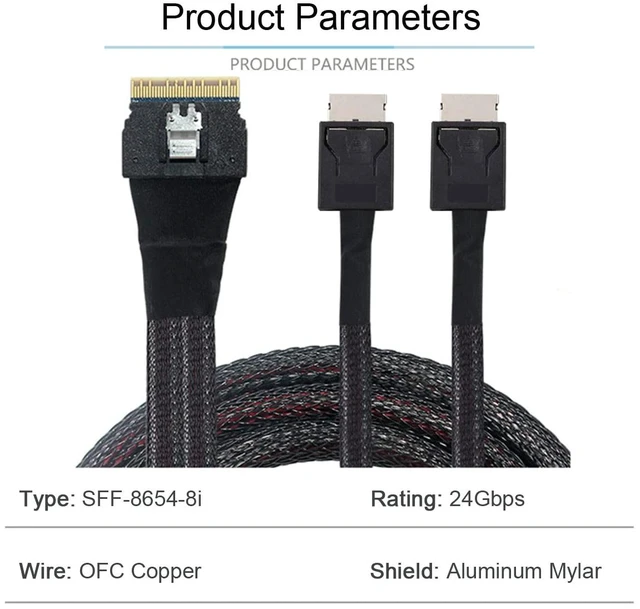 Alt view image 4 of 7 - Cablecc PCI-E Ultraport Slimline SAS Slim 4.0 SFF-8654 8i 74pin to Dual Oculink SFF-8611 Cable 50cm PCI-Express
