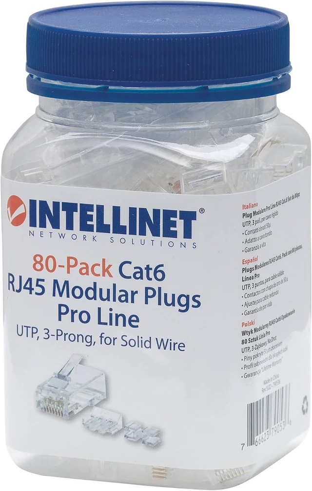 Alt view image 4 of 4 - ICI790536 - INTELLINET 790536 CAT-6 3-Prong Modular Plugs, 80 pk