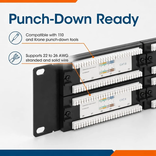Alt view image 6 of 7 - MANHATTAN 48-Port Network Patch Panel Cat-6 2U UL Listed - Rackmount Wall Mount Cable Management Bar Rack Mount Hardware - Installer Grade 3µ Gold Plated Contacts - Lifetime Mfg Warranty 720816