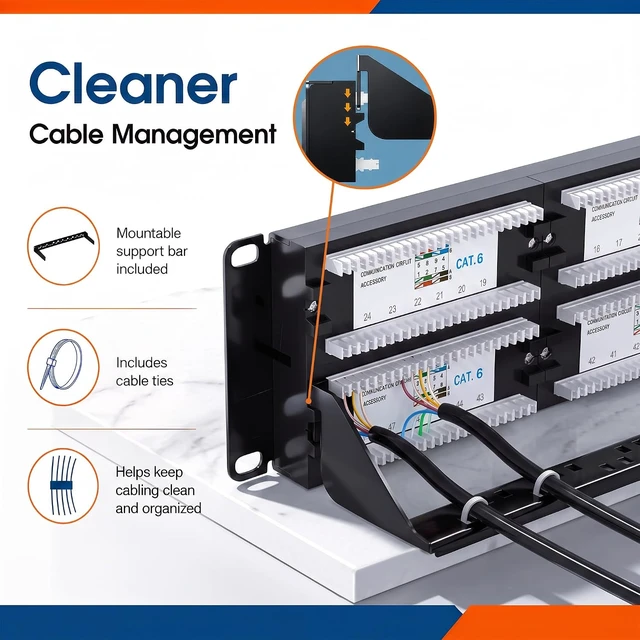 Alt view image 7 of 7 - MANHATTAN 48-Port Network Patch Panel Cat-6 2U UL Listed - Rackmount Wall Mount Cable Management Bar Rack Mount Hardware - Installer Grade 3µ Gold Plated Contacts - Lifetime Mfg Warranty 720816