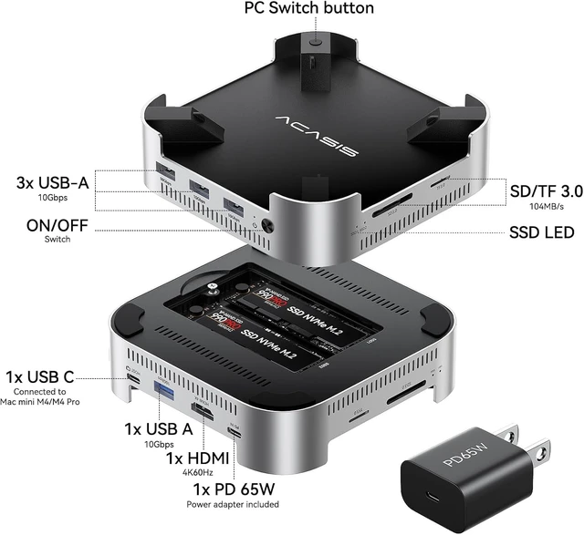 Alt view image 2 of 7 - ACASIS Mac mini M4 Dock & Stand with Dual-Bay NVMe SSD Enclosure