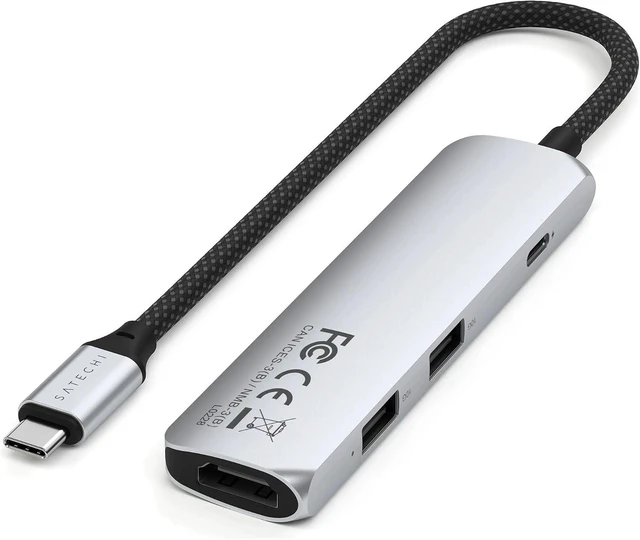 Alt view image 4 of 5 - Satechi 4-in-1 USB-C Hub, 4K/60Hz HDMI, 100W PD Charging, Silver
