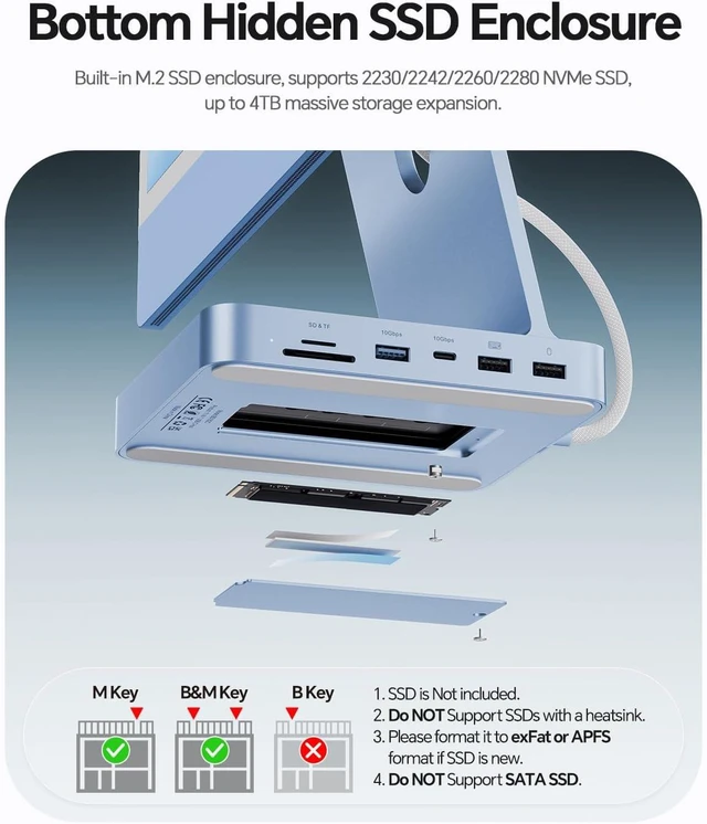 Alt view image 6 of 7 - 11 in 1 USB C Hub for iMac 24 inch 2021 2023 2024 USB Hub Docking Station Support M.2 SSD (NOT Included), PULWTOP iMac M1 M3 M4 Accessories (Blue)
