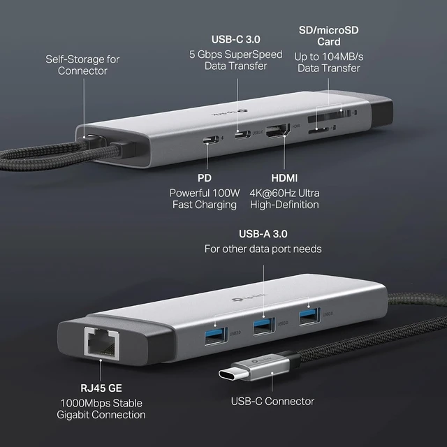 Alt view image 2 of 7 - TP-Link USB C Hub 9-in-1 Multiport Adapter (UH9120C) Plug & Play