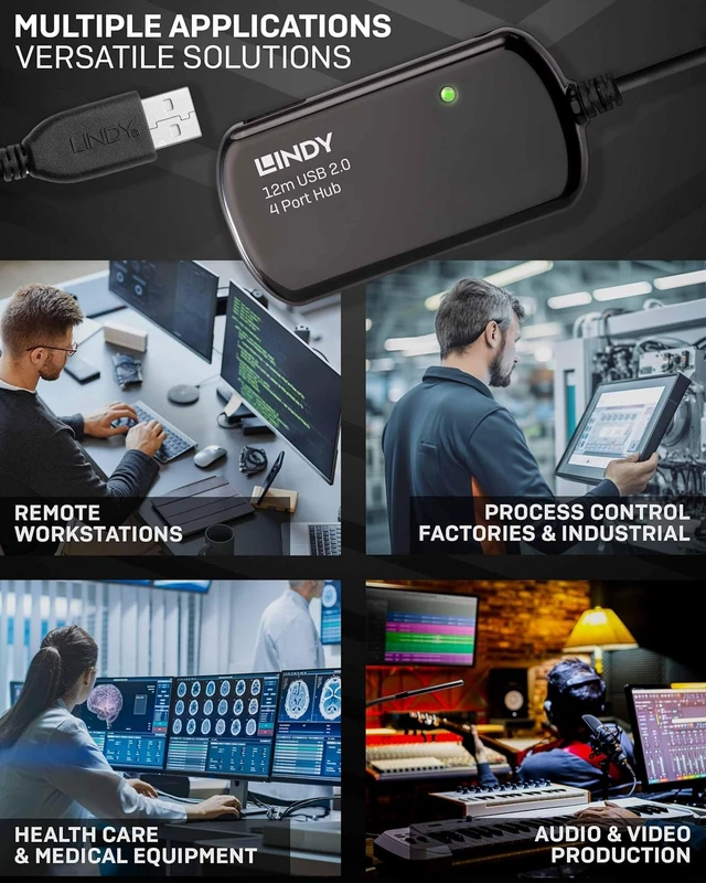 Alt view image 3 of 5 - LINDY 12 Meter USB 2.0 Active Extension Pro 4 Port Hub (42783)