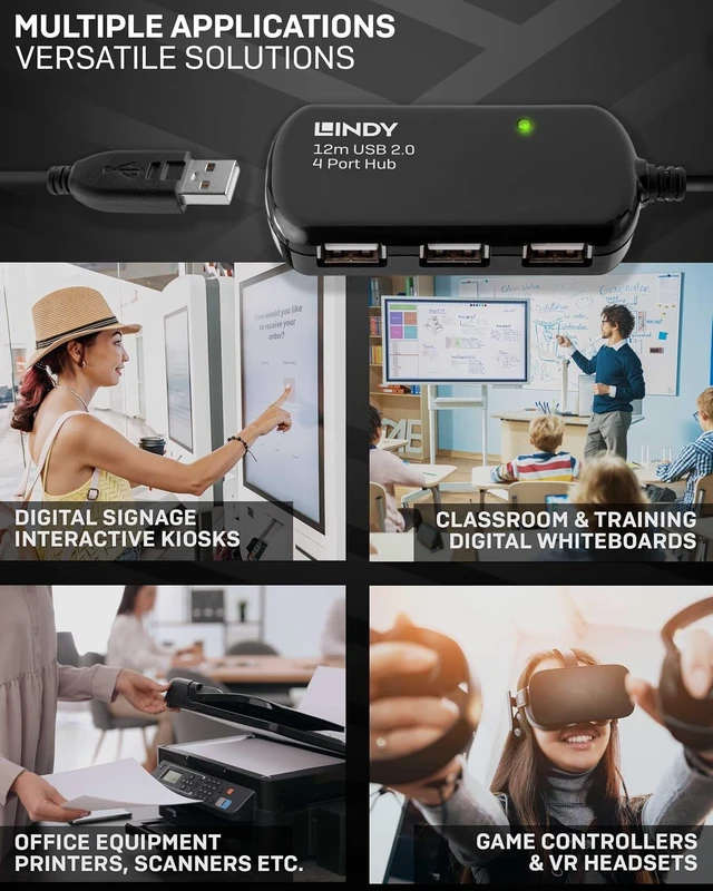 Alt view image 4 of 5 - LINDY 12 Meter USB 2.0 Active Extension Pro 4 Port Hub (42783)
