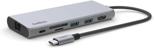 Main image of Belkin 7-in-1 USB-C Hub, Multiport Adapter Dongle with 4K 60Hz HDMI, 100W Power Delivery, 2.5Gb, 2 USB A Ports, SD and MicroSD Slot for MacBook Pro 14 and 16, iPad Pro 12.9 & 11, XPS, Surface and More