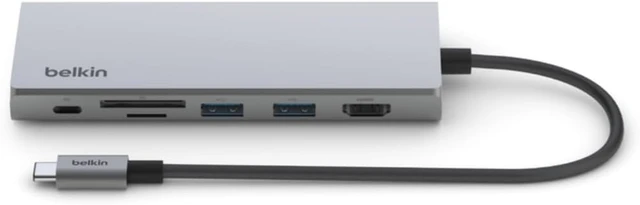 Alt view image 2 of 4 - Belkin 7-in-1 USB-C Hub, Multiport Adapter Dongle with 4K 60Hz HDMI, 100W Power Delivery, 2.5Gb, 2 USB A Ports, SD and MicroSD Slot for MacBook Pro 14 and 16, iPad Pro 12.9 & 11, XPS, Surface and More