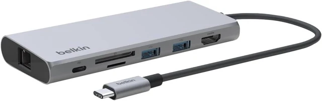 Alt view image 4 of 4 - Belkin 7-in-1 USB-C Hub, Multiport Adapter Dongle with 4K 60Hz HDMI, 100W Power Delivery, 2.5Gb, 2 USB A Ports, SD and MicroSD Slot for MacBook Pro 14 and 16, iPad Pro 12.9 & 11, XPS, Surface and More