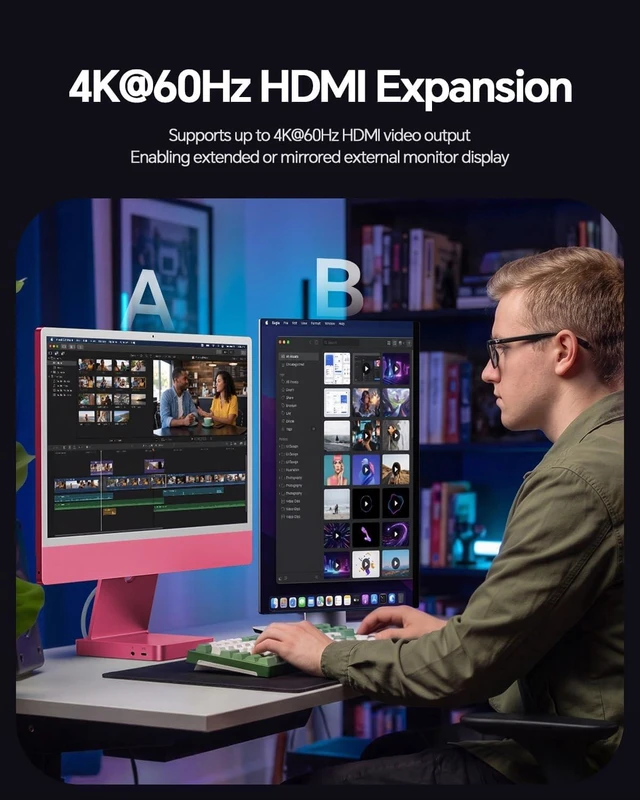 Alt view image 3 of 7 - 11-in-1 USB C Hub for iMac 24" M1/M3/M4 with M.2 NVMe 4TB SSD Enclosure