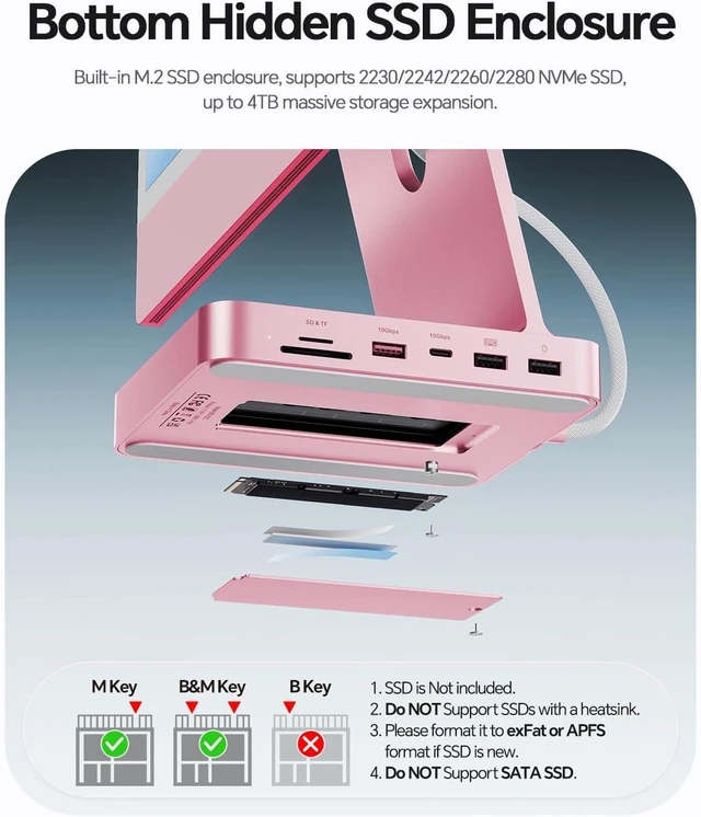 Alt view image 6 of 7 - 11-in-1 USB C Hub for iMac 24" M1/M3/M4 with M.2 NVMe 4TB SSD Enclosure