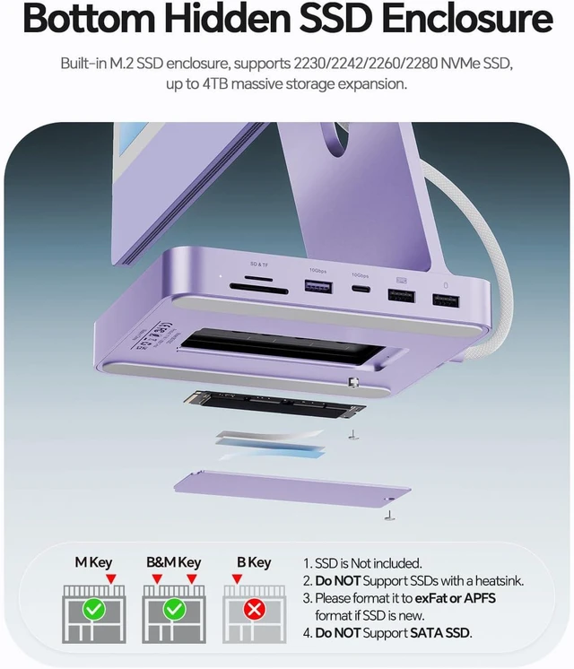 Alt view image 6 of 7 - 11-in-1 USB C Hub for iMac 24" M1/M3/M4 with M.2 NVMe 4TB SSD Enclosure