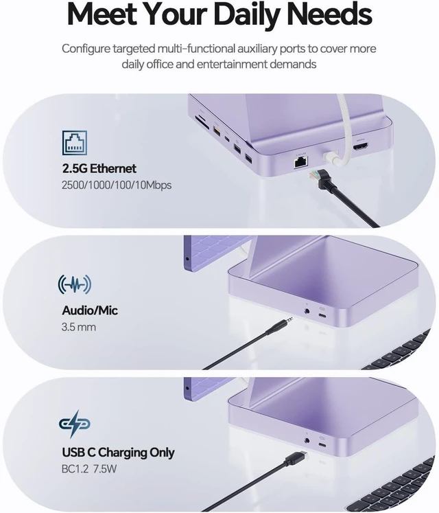 Alt view image 7 of 7 - 11-in-1 USB C Hub for iMac 24" M1/M3/M4 with M.2 NVMe 4TB SSD Enclosure