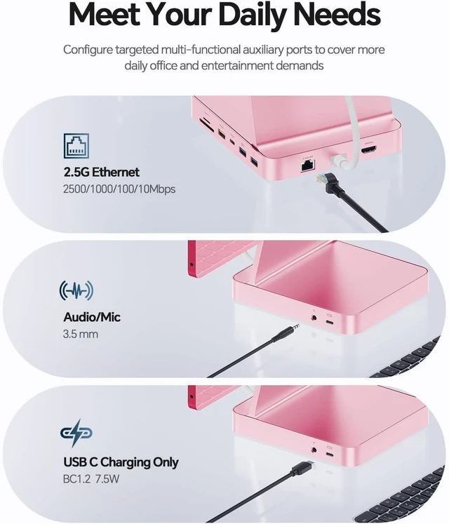 Alt view image 7 of 7 - 11-in-1 USB C Hub for iMac 24" M1/M3/M4 with M.2 NVMe 4TB SSD Enclosure