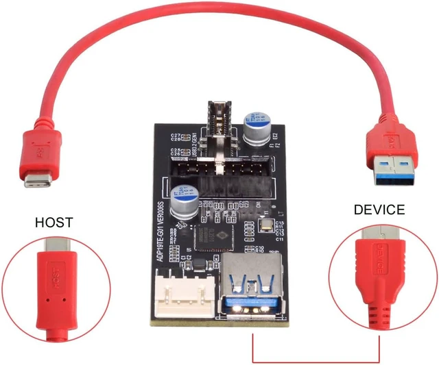 Alt view image 6 of 7 - Cablecc 5Gbps Dual Ports Type-C USB-C & 19/20Pin Header to USB 3.0 20Pin & Type-E Female PCBA Type Adapter Splitter HUB