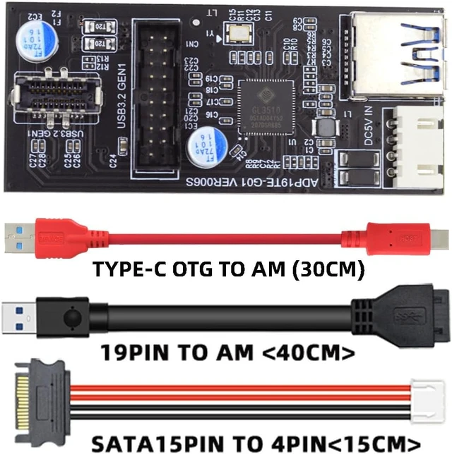 Alt view image 2 of 7 - Cablecc 5Gbps Dual Ports Type-C USB-C & 19/20Pin Header to USB 3.0 20Pin & Type-E Female PCBA Type Adapter Splitter HUB