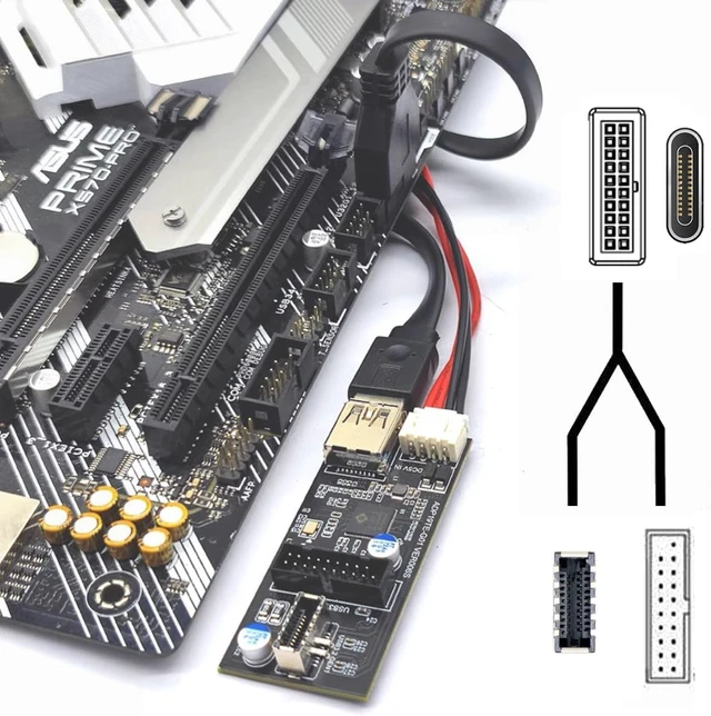 Alt view image 7 of 7 - Cablecc 5Gbps Dual Ports Type-C USB-C & 19/20Pin Header to USB 3.0 20Pin & Type-E Female PCBA Type Adapter Splitter HUB