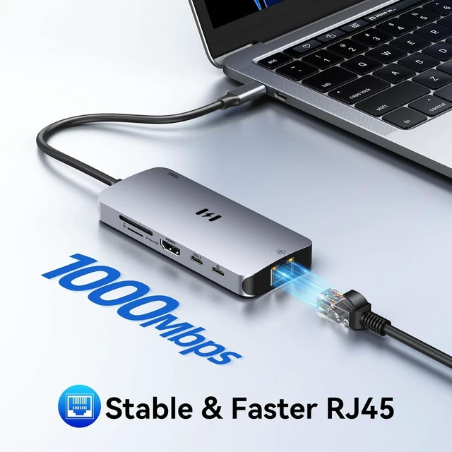 Alt view image 5 of 7 - USB C Adapters for MacBook Pro/Air, Selore 9 in 1 USB C Hub with 4K HDMI, 2 * 10Gbps USB-C 3.1 GEN2 Port, 1Gbps Ethernet, USB 3.1 10Gbps Data Ports, 2*USB 3.0 dongle for Dell, HP and More