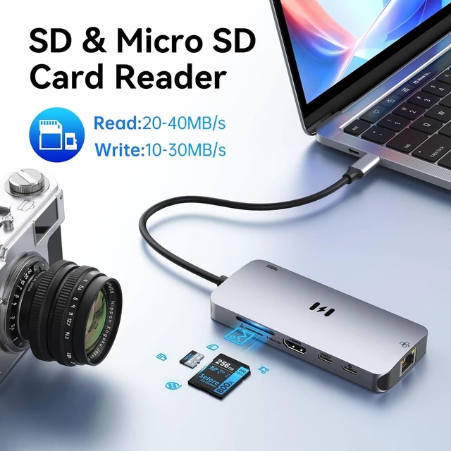 Alt view image 7 of 7 - USB C Adapters for MacBook Pro/Air, Selore 9 in 1 USB C Hub with 4K HDMI, 2 * 10Gbps USB-C 3.1 GEN2 Port, 1Gbps Ethernet, USB 3.1 10Gbps Data Ports, 2*USB 3.0 dongle for Dell, HP and More