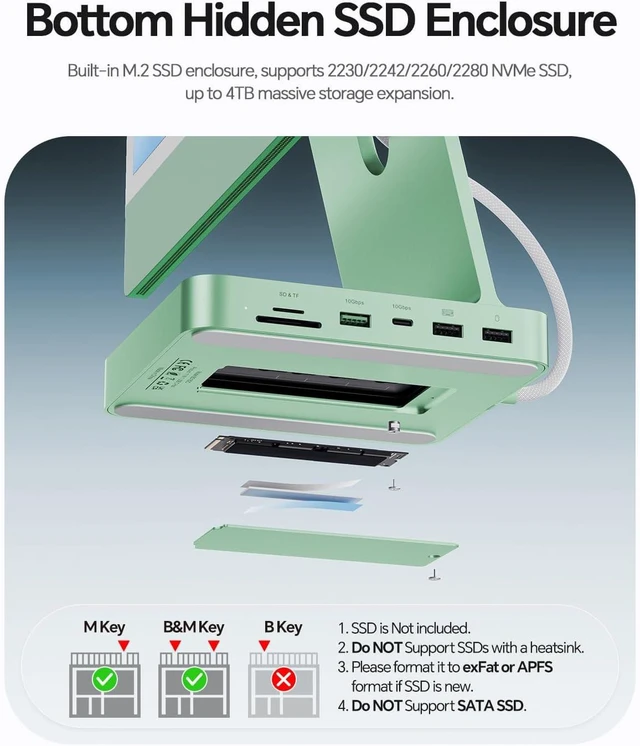 Alt view image 6 of 7 - 11-in-1 USB C Hub for iMac 24" 2021-2024 with M.2 NVMe 4TB SSD Enclosure