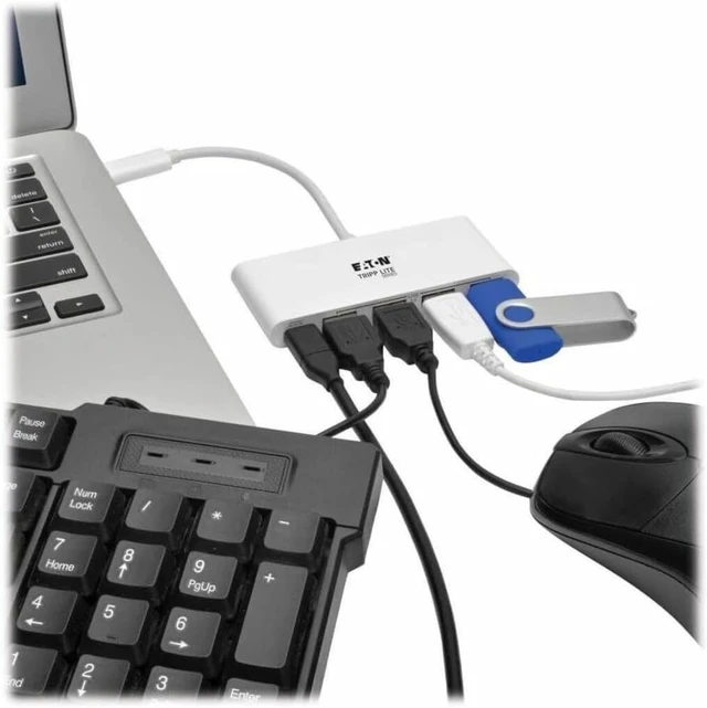 Alt view image 2 of 4 - Tripp Lite U460-004-4A-C 4-Port USB 3.1 Gen 1 USB-C to USB-A Portable Hub with x4 USB-A and USB-C Charging Port 5 Gbps