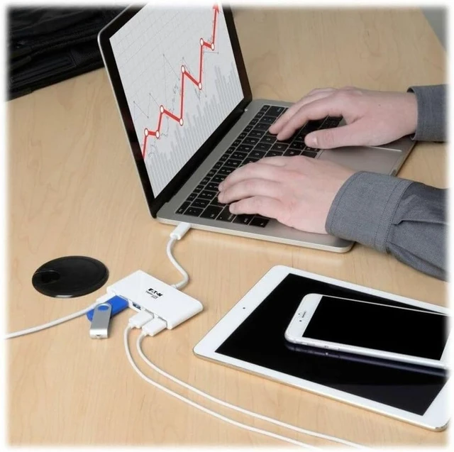 Alt view image 4 of 4 - Tripp Lite U460-004-4A-C 4-Port USB 3.1 Gen 1 USB-C to USB-A Portable Hub with x4 USB-A and USB-C Charging Port 5 Gbps