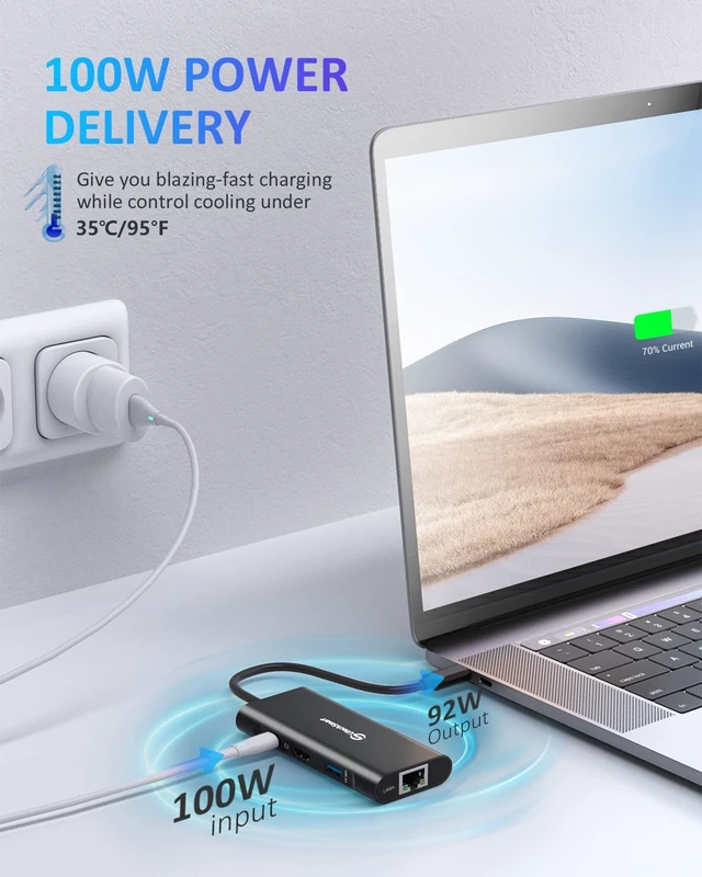 Alt view image 5 of 7 - UtechSmart USB C Hub, HDMI to USB C Adapter 6-in-1 Black