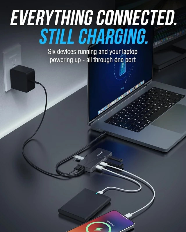 Alt view image 5 of 7 - SABRENT OMNIPORT 6B USB C Hub 6-Port, Splitter with 4X 10Gbps USB-C & 2X USB-A Ports, 100W PD Charging, Multi-Port USB-C to USB-C Data Hub for MacBook, Laptops & Tablets (HB-UC7C)