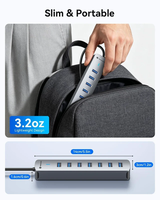 Alt view image 7 of 7 - Yottamaster 1.64Ft 7 Port USB HUB with USB C 5V/3A Power Port for Laptop PC
