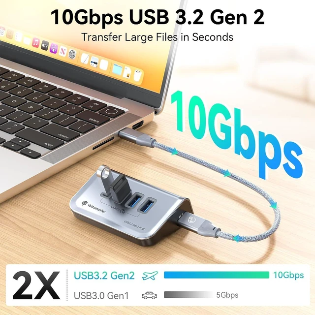 Alt view image 2 of 7 - Yottamaster 4-Port USB A Hub, 10Gbps USB 3.2 Gen 2 Desktop Hub