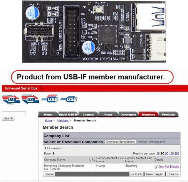 Alt view image 5 of 7 - Cablecc 5Gbps Dual Ports Type-C USB-C & 19/20Pin Header to USB 3.0 20Pin & Type-E Female PCBA Type Adapter Splitter HUB