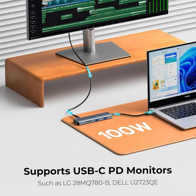 Alt view image 4 of 7 - NewQ 8-in-1 USB C Video Hub for USB-C PD Monitor & Portable Screen & HDMI