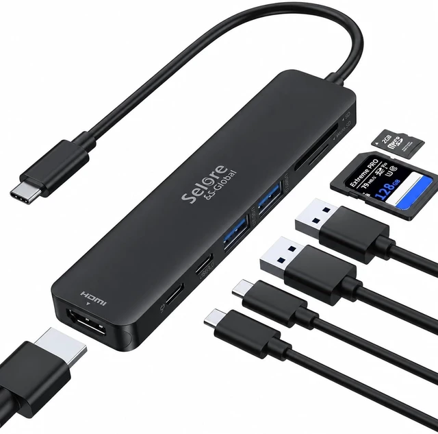 Main image of USB C Hub HDMI Adapter for MacBook Pro/Air, 7 in 1 USBC Dongle with HDMI, microSD/SD Card Reader, USB C Data Port,100W PD, and 2 USB 3.0 Compatible for MacBook Pro/Air, Lenovo Thinkpad.