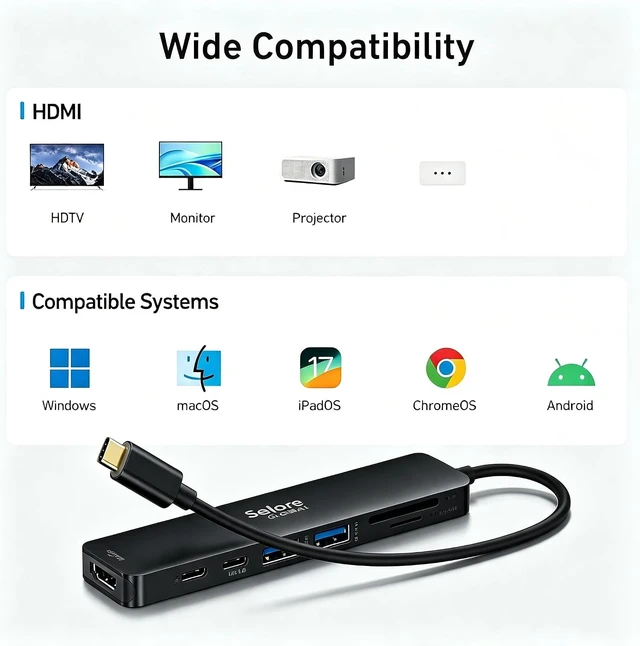 Alt view image 7 of 7 - USB C Hub HDMI Adapter for MacBook Pro/Air, 7 in 1 USBC Dongle with HDMI, microSD/SD Card Reader, USB C Data Port,100W PD, and 2 USB 3.0 Compatible for MacBook Pro/Air, Lenovo Thinkpad.