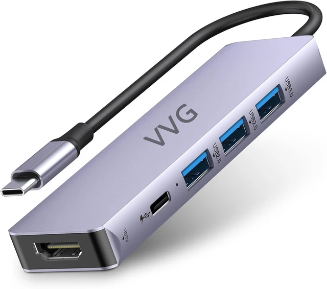 Main image of VVG USB-C HDMI 5 in 1 Hub, 4K 60Hz Output, Type-C 100W PD Rapid Charging, 1 x USB 3.0 + 2 x USB 2.0 Ports, 5 Gbps Ultra Fast Data Transfer, Slim Hub USB 4, Thunderbolt 3, 4, Window, MacOS, Linux, IOS