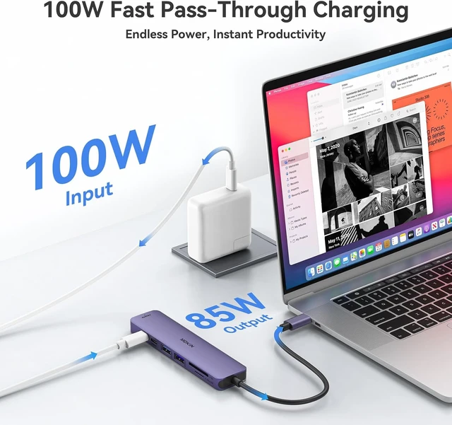 Alt view image 4 of 7 - USB C Hub HDMI Adapter for MacBook Pro/Air, MOKiN 7 in 1 USB C Dongle with HDMI, SD/TF Card Reader, USB C Data Port,100W PD, and 2 USB 3.0 Compatible for MacBook Pro/Air, Dell XPS, Lenovo Thinkpad.