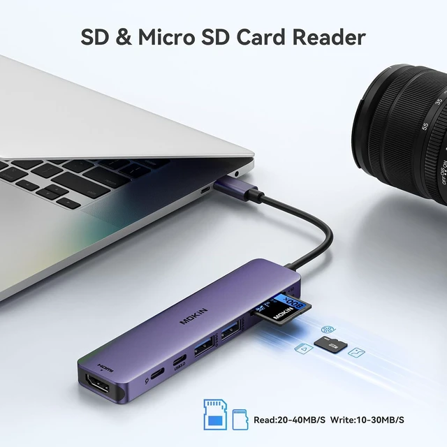 Alt view image 6 of 7 - USB C Hub HDMI Adapter for MacBook Pro/Air, MOKiN 7 in 1 USB C Dongle with HDMI, SD/TF Card Reader, USB C Data Port,100W PD, and 2 USB 3.0 Compatible for MacBook Pro/Air, Dell XPS, Lenovo Thinkpad.